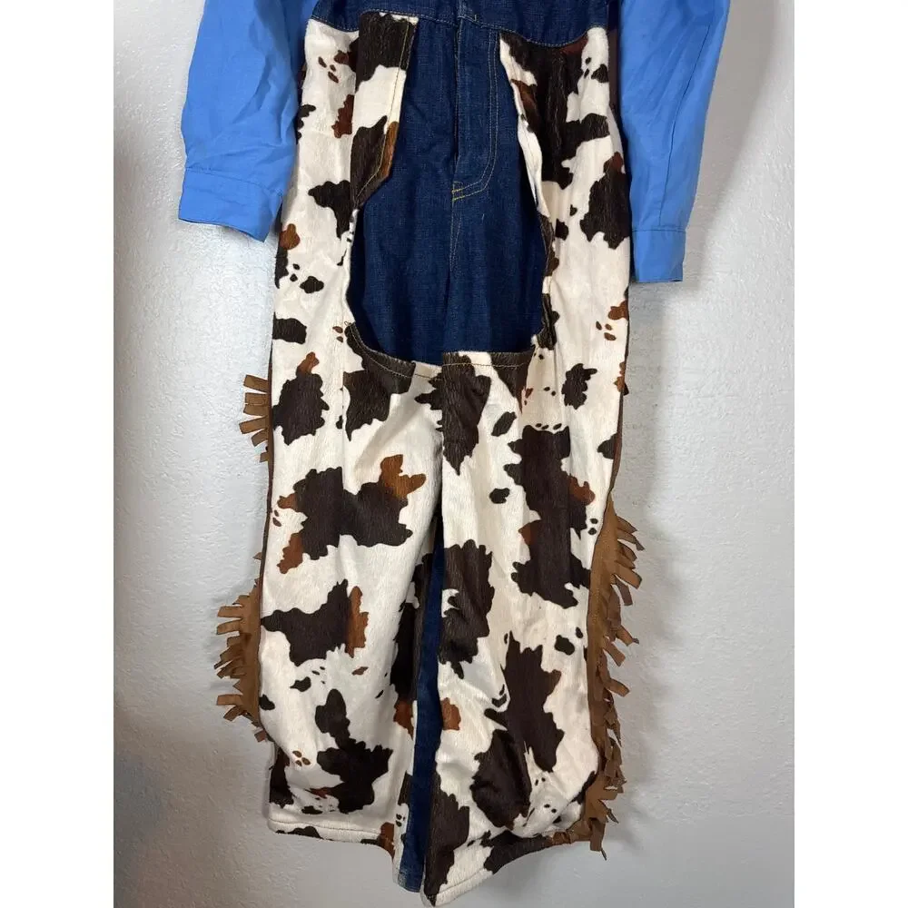 Vintage Boys Cowboy Rodeo Rider Costume 6-8 Years Suede Cowprint Chaps One Piece